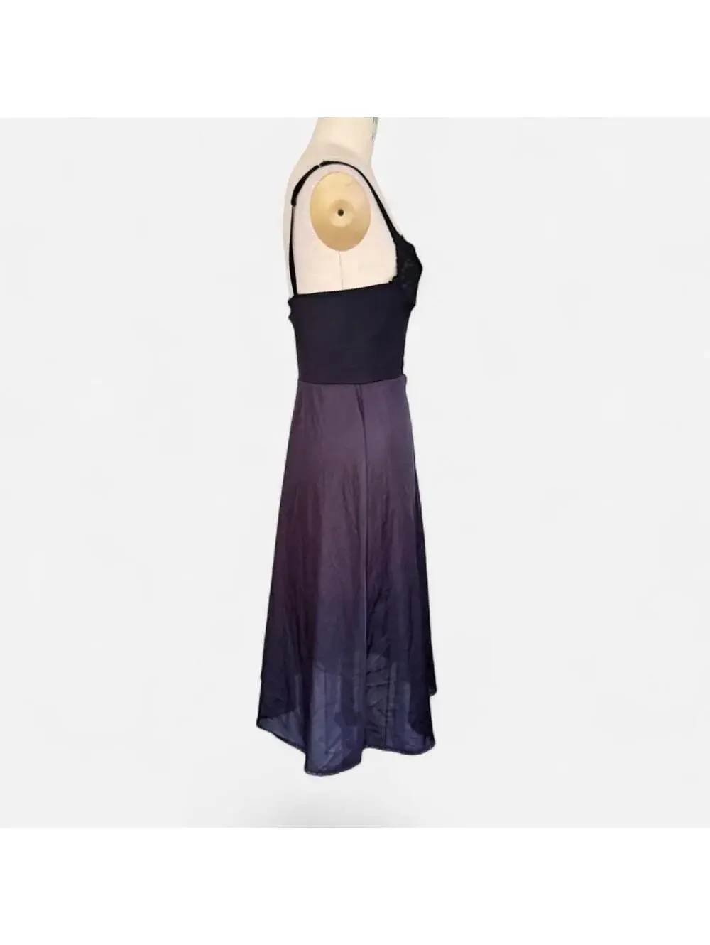 Vintage 90s Black Lace Bust Slip Dress in Black